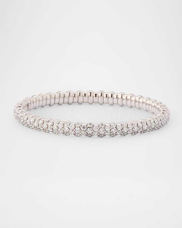 18K White Gold Stretch Bracelet with Diamonds, 6.75"L